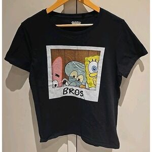 Nickelodeon Spongebob Squarepants Bros Graphic Tee Black‎ T-Shirt Large Cotton